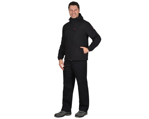 Куртка СИРИУС-АЗОВ с капюшоном черный софтшелл пл 350 г/кв.м