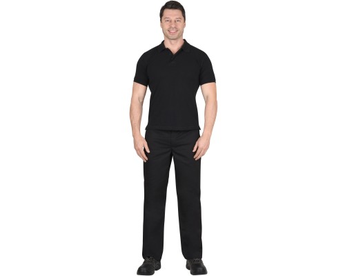Рубашка-поло черная короткие рукава с манжетом, пл.180 г/м2