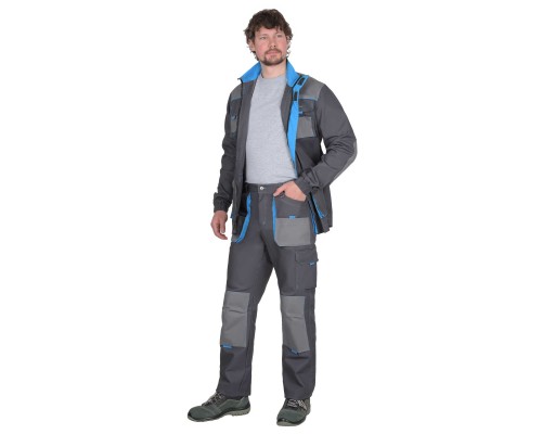 Костюм СИРИУС-ДВИН куртка, брюки т.серый со ср.серым и голубой отделкой пл. 275 г/кв.м