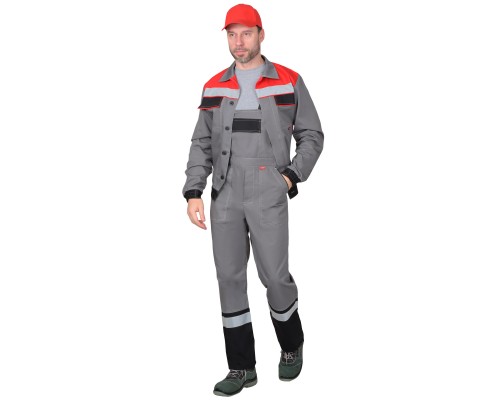Костюм СИРИУС 4120 куртка, полукомбинезон средне-серый с красным и СОП