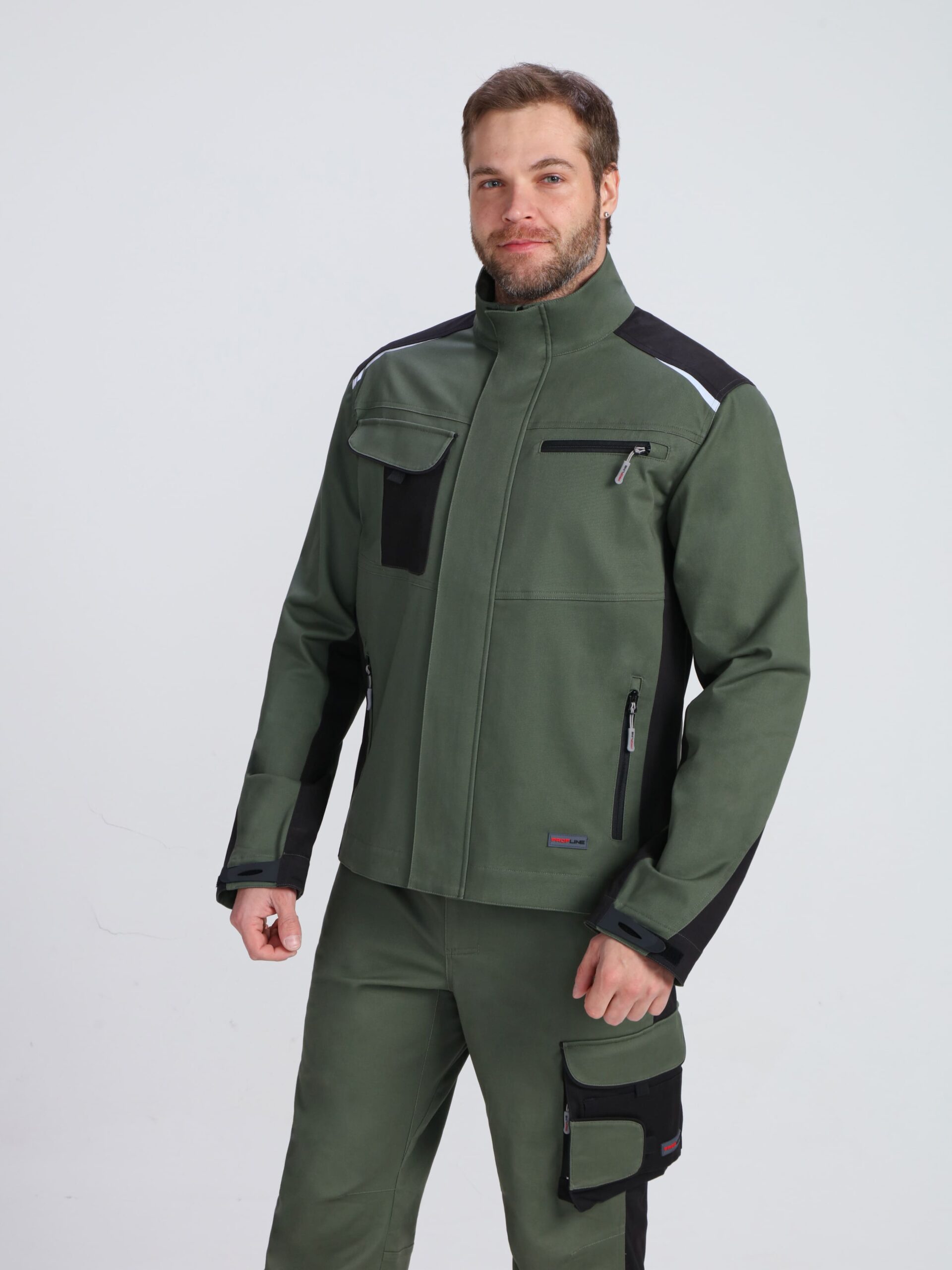 Костюм ProfLineLeader-2 (тк.Хлопок/Спандекс,260) п/к, хаки/черный
