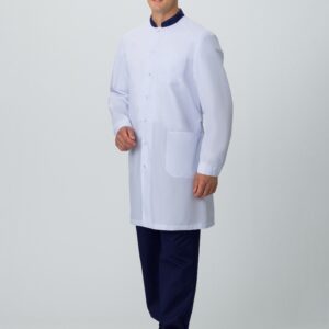 Халат мужской MedLine Марк (тк.Смесовая,120), белый/т.синий