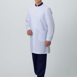 Халат мужской MedLine Марк (тк.Смесовая,120), белый/т.синий