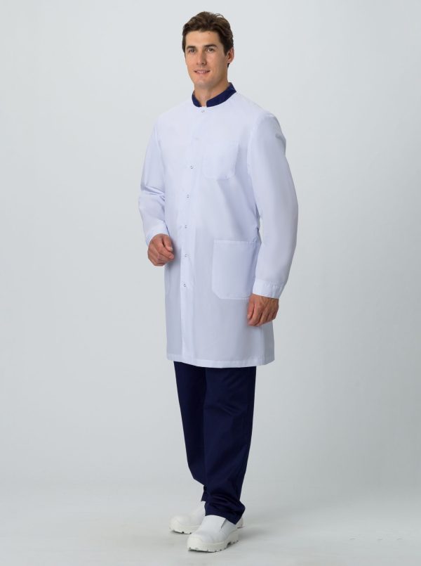Халат мужской MedLine Марк (тк.Смесовая,120), белый/т.синий