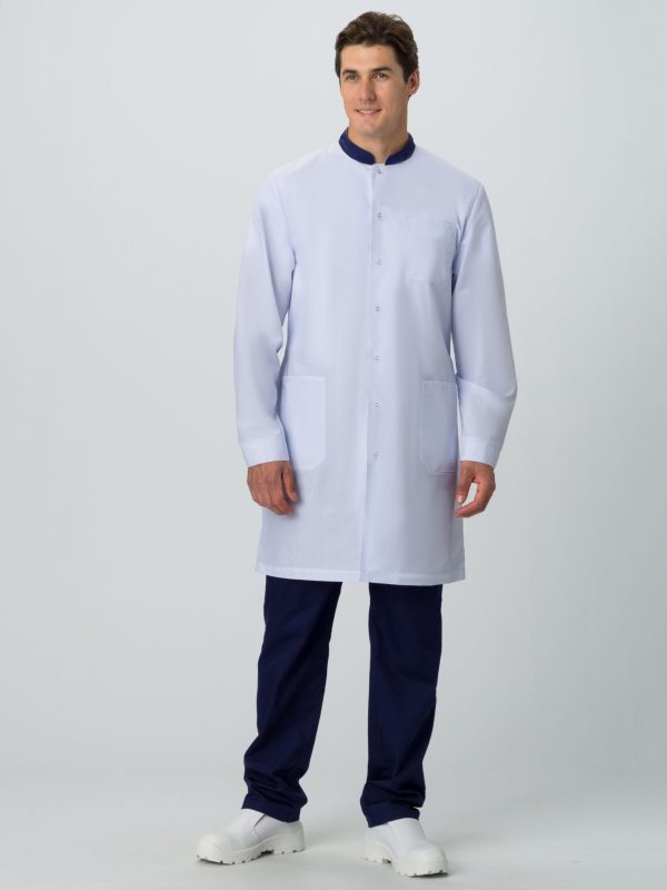 Халат мужской MedLine Марк (тк.Смесовая,120), белый/т.синий
