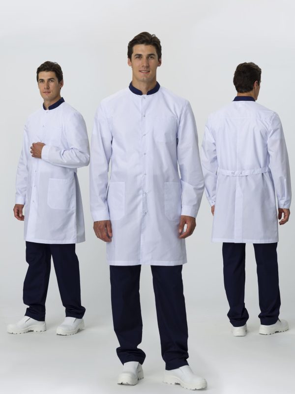 Халат мужской MedLine Марк (тк.Смесовая,120), белый/т.синий