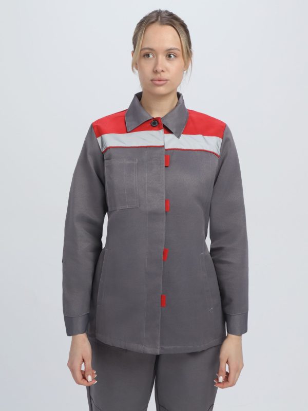 Костюм женский Веснис-1 СОП (тк.Смесовая,210) брюки, т.серый/красный