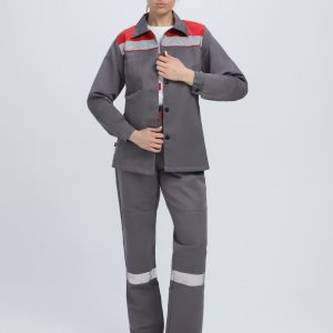 Костюм женский Веснис-1 СОП (тк.Смесовая,210) брюки, т.серый/красный