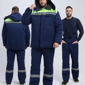 Костюм зимний на пуговицах Квайл-1 СОП (тк.Смесовая,210) брюки, т.синий/лимонный