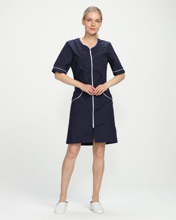 Халат женский Элла (тк.Смесовая,120), т.синий/белый