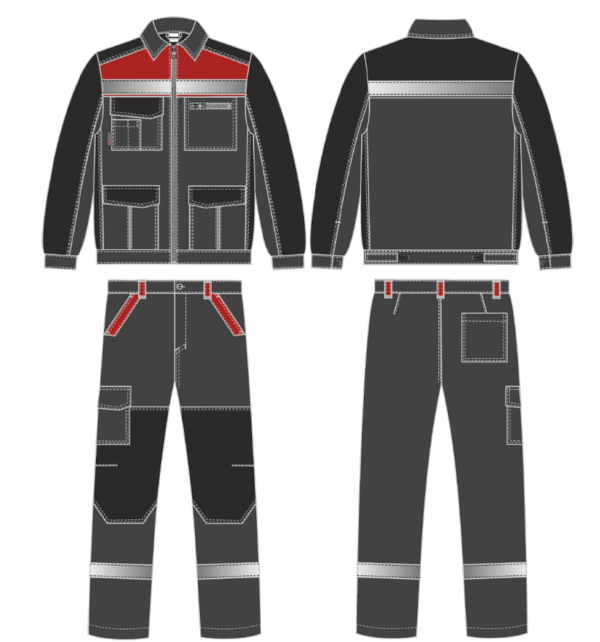 Костюм ProfLineBase-1 (тк.Твил,210) брюки, т.серый/черный/красный