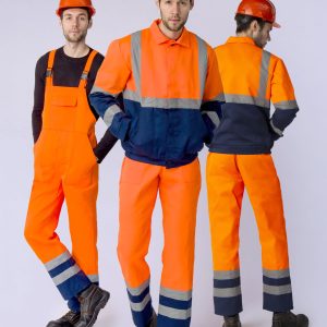 Костюм сигнальный с укороченной курткой (тк.Смесовая,210) п/к, оранжевый/т.синий