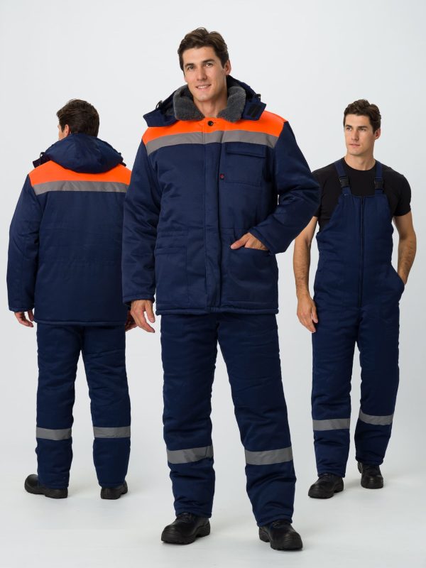 Костюм зимний на пуговицах Квайл-2 СОП (тк.Смесовая,210) п/к, т.синий/оранжевый-2