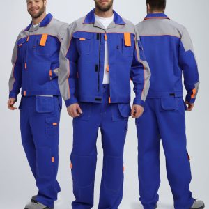 Костюм Драга-1 (тк.Смесовая МВО,240) брюки, васильковый/св.серый/оранжевый